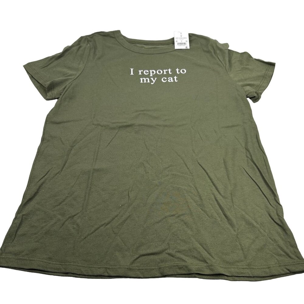 Zoe And Liv Women's Size Med I Report To My Cat Short Sleeve Tee Shirt Green New